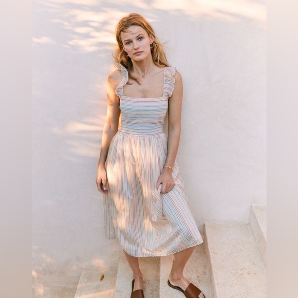 Madewell Ruffle Strap Smocked Dress in Rainbow Stripe Size XXS - Picture 2 of 5